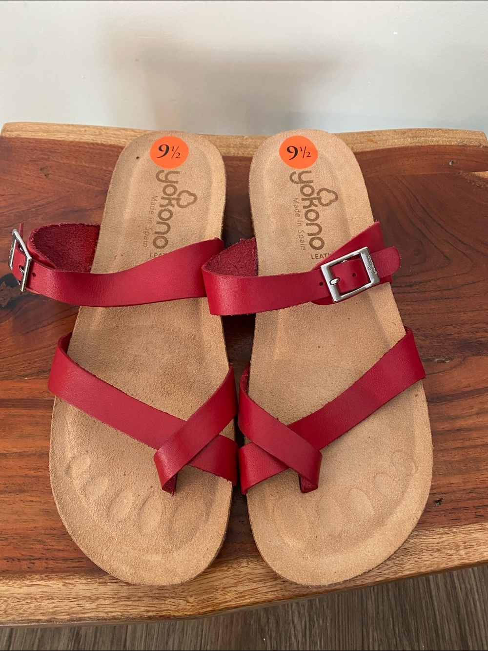 New! Yokono Red Leather Strap Sandals with buckles. Size 9.5